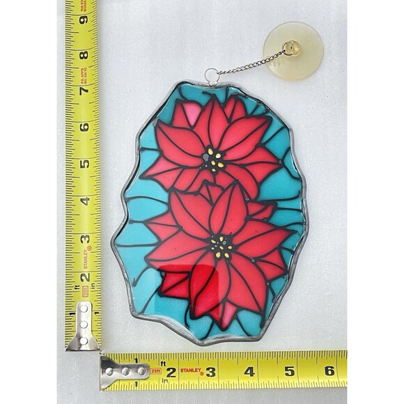 VTG 7" Stained Glass Sun Catcher – Red Poinsettia Holiday Window Decor - Picture 3 of 7
